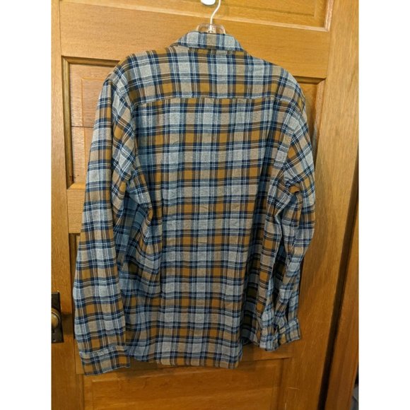SONOMA Sz M Supersoft Flannel Navy Blue Gray Orange Plaid L/S Shirt Mens - Picture 4 of 4